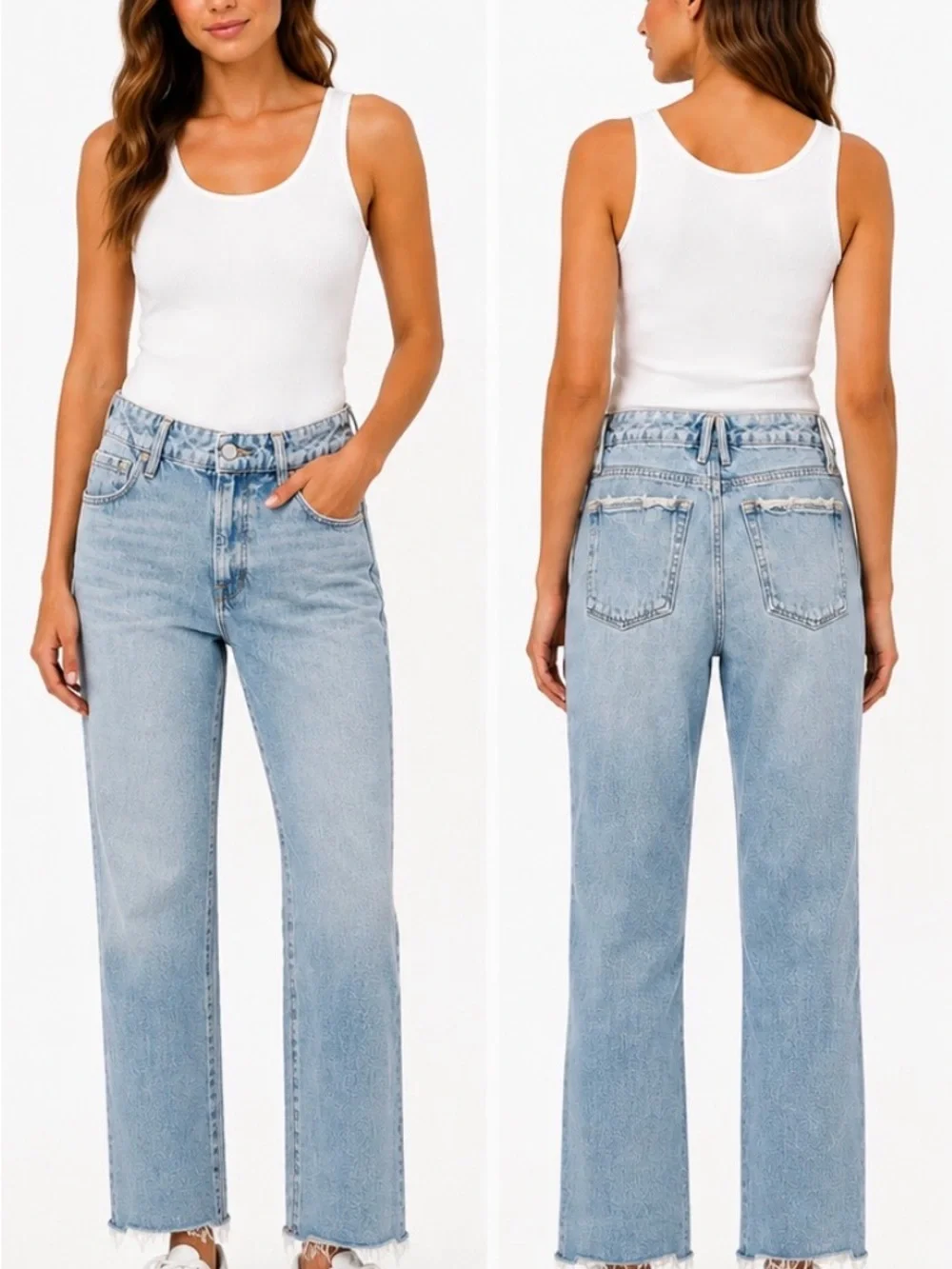 Good American Light Blue Straight Leg Jeans
